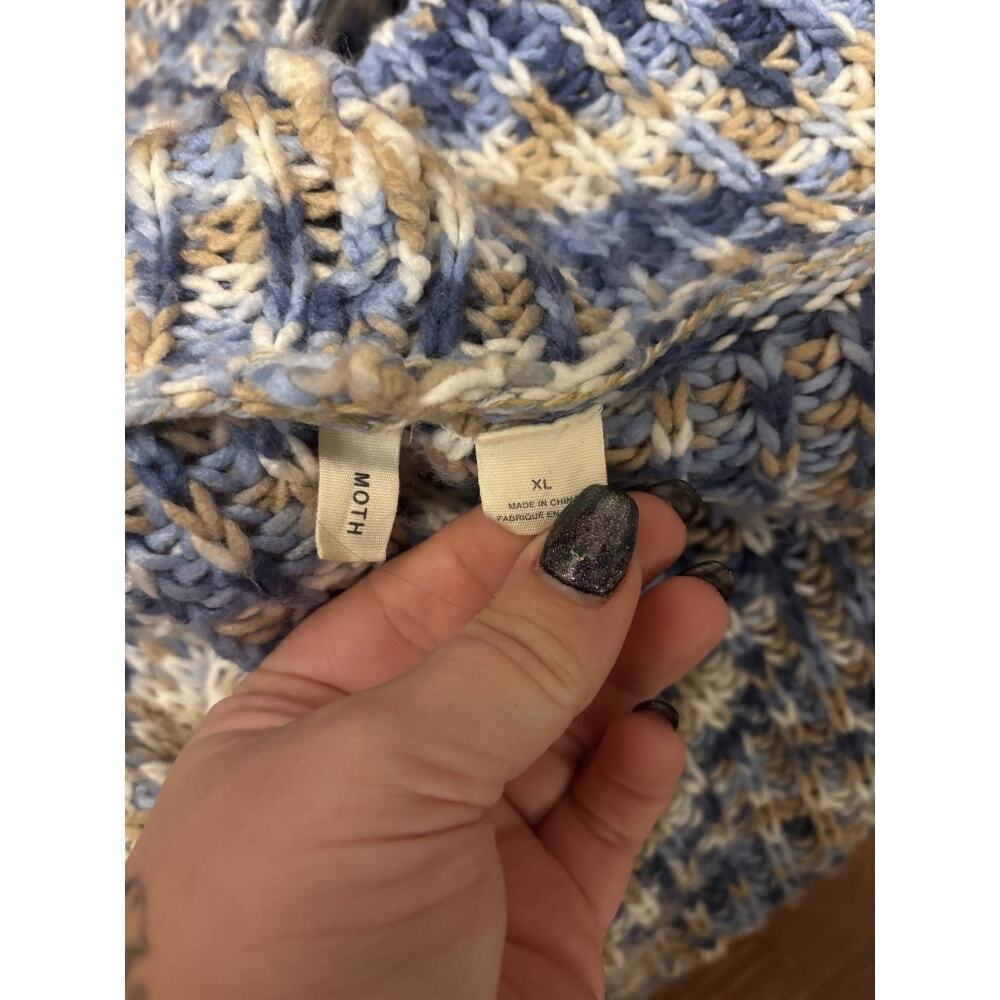 Anthropologie Moth Hooded Waterfall Cardigan Blue Tan Marled XL - Picture 7 of 8